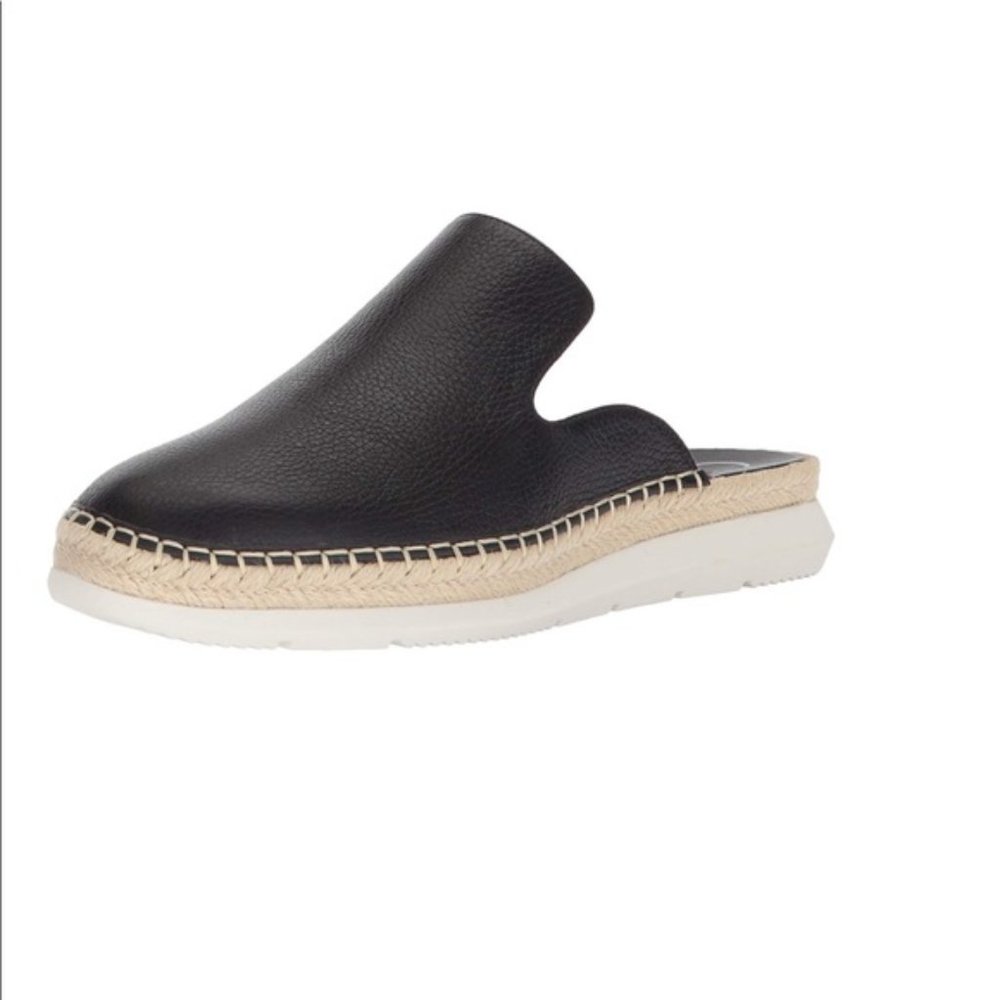 Calvin Klein Black Leather Espadrille Mule with Natural Jute Trim